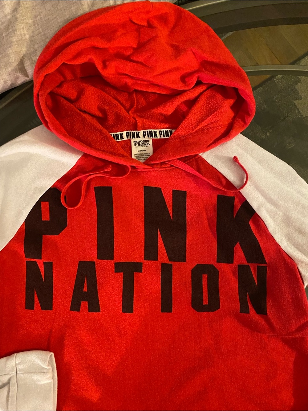 Victoria's Secret PINK Red and White Hooded Sweatshirt